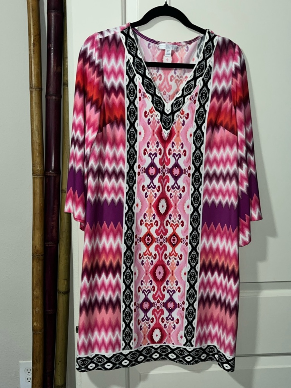 London Times Pink & Purple Patterned V-Neck Tunic Dress - Picture 2 of 5